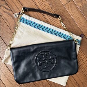 Tory Burch Black and Gold Leather Bag & Clutch NWOT